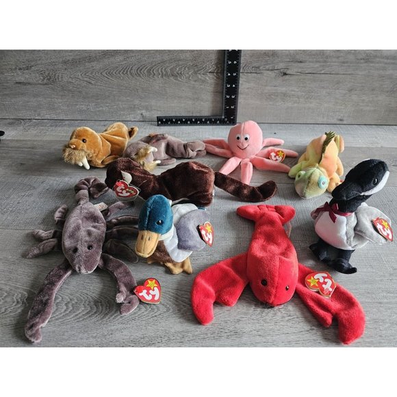 Vintage Beanie Baby Plush LOT - Otter Walrus Lobster Duck Goose Octupus Lizard + - Picture 1 of 12